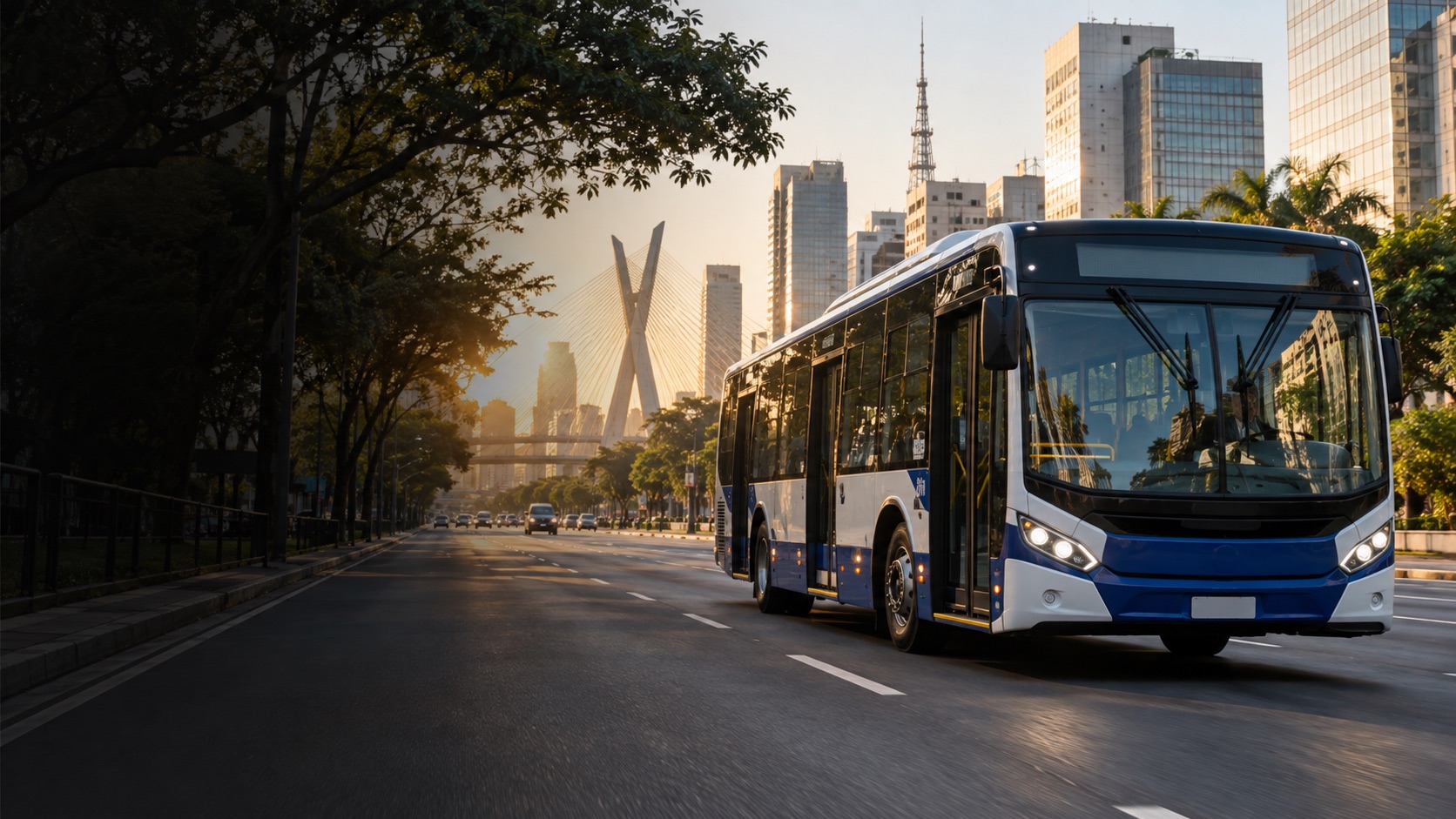 Imagem ilustrativa de ônibus urbano brasileiro em circulação na cidade de São Paulo